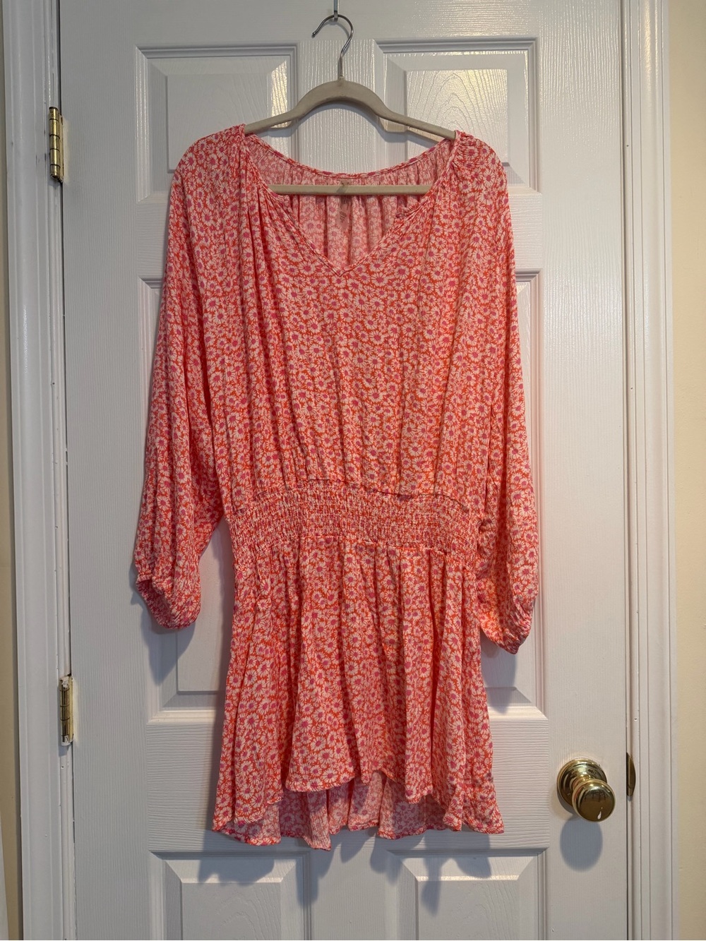 Raisins Coral Floral Smocked Mini Dress